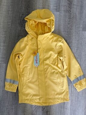 Cat & Jack Bright Yellow Hooded Kids Raincoat with Reflective Cuffs